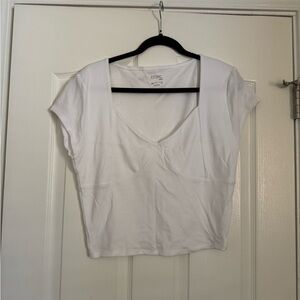 White V-Neck Short Sleeve Crop Top